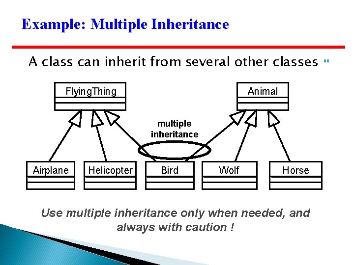 Example: Multiple Inheritance A class can inherit from several other classes Flying. Thing Animal