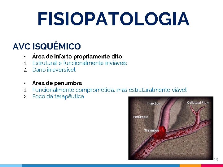 FISIOPATOLOGIA AVC ISQUÊMICO • Área de infarto propriamente dito 1. Estrutural e funcionalmente inviáveis