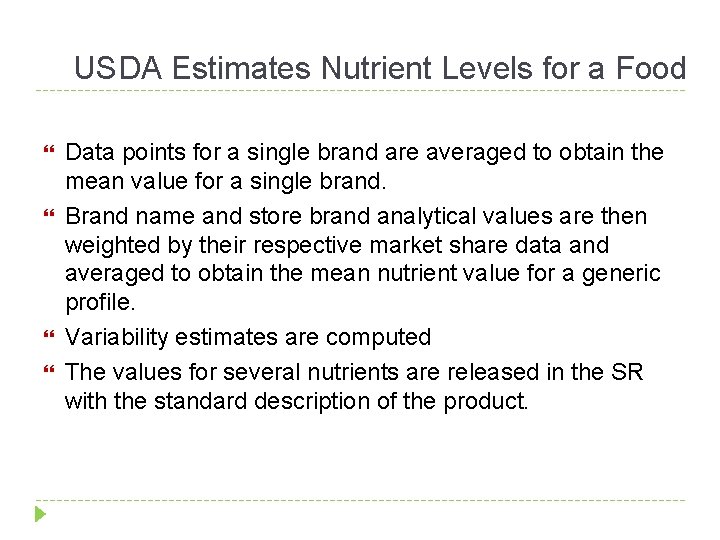 USDA Estimates Nutrient Levels for a Food Data points for a single brand are