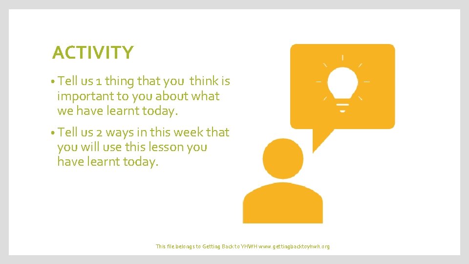 ACTIVITY • Tell us 1 thing that you think is important to you about