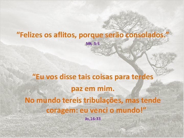 “Felizes os aflitos, porque serão consolados. ” Mt, 5: 5 “Eu vos disse tais