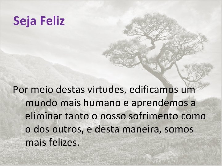 Seja Feliz Por meio destas virtudes, edificamos um mundo mais humano e aprendemos a