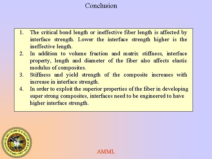 Conclusion 1. 2. 3. 4. The critical bond length or ineffective fiber length is