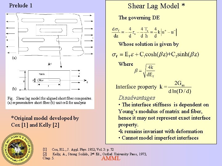 Shear Lag Model * Prelude 1 The governing DE Whose solution is given by