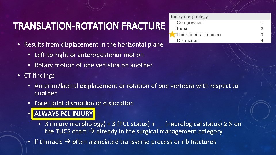 TRANSLATION-ROTATION FRACTURE • Results from displacement in the horizontal plane • Left-to-right or anteroposterior