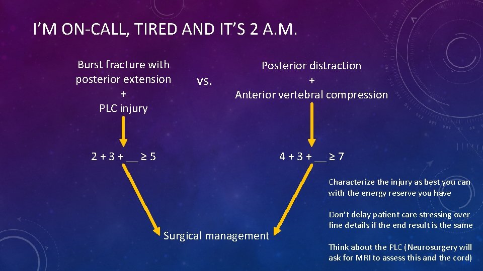 I’M ON-CALL, TIRED AND IT’S 2 A. M. Burst fracture with posterior extension +