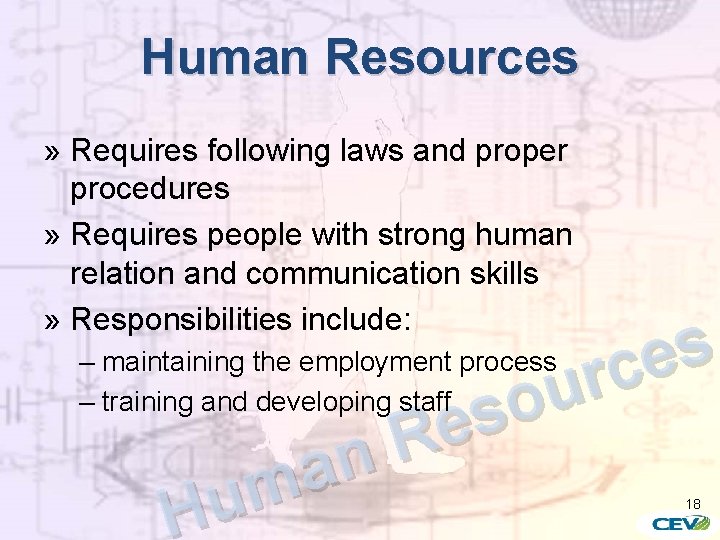 Human Resources » Requires following laws and proper procedures » Requires people with strong