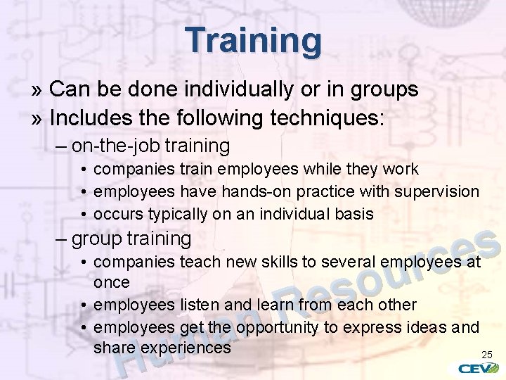 Training » Can be done individually or in groups » Includes the following techniques: