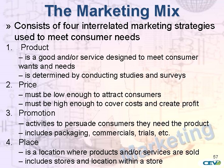 The Marketing Mix » Consists of four interrelated marketing strategies used to meet consumer