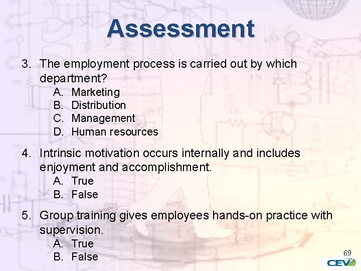 Assessment 3. The employment process is carried out by which department? A. B. C.