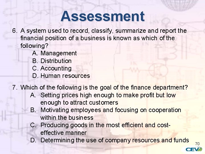 Assessment 6. A system used to record, classify, summarize and report the financial position