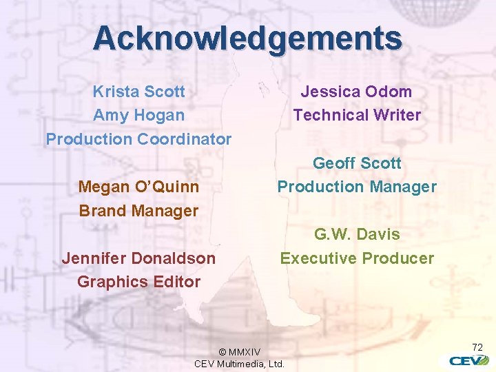 Acknowledgements Krista Scott Amy Hogan Production Coordinator Megan O’Quinn Brand Manager Jennifer Donaldson Graphics