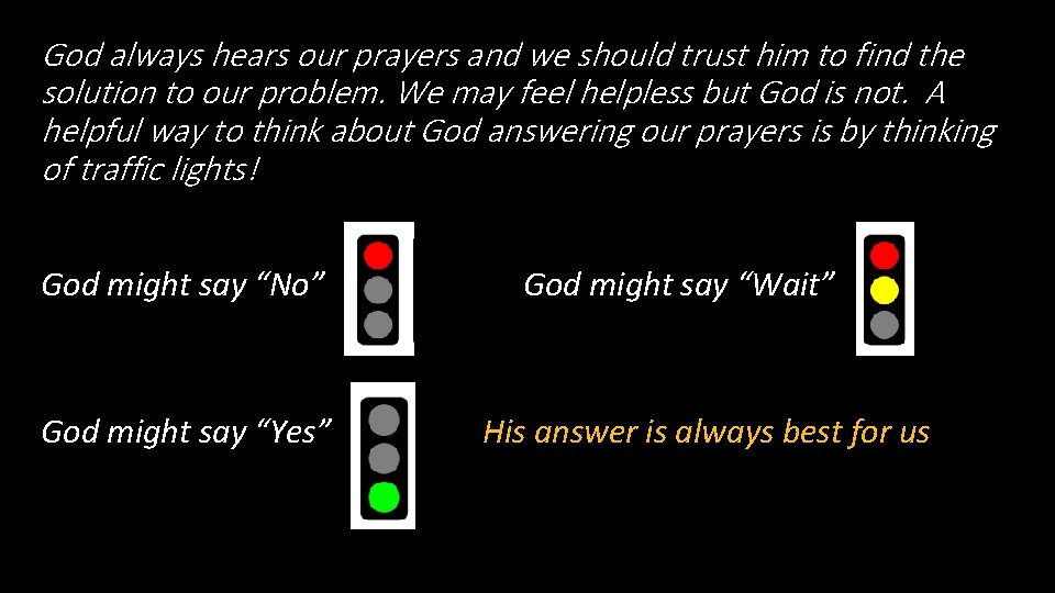 God always hears our prayers and we should trust him to find the solution