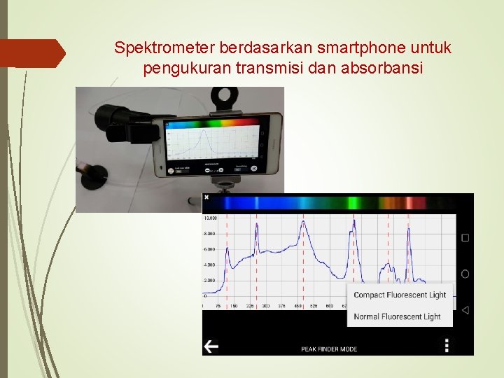 Spektrometer berdasarkan smartphone untuk pengukuran transmisi dan absorbansi 