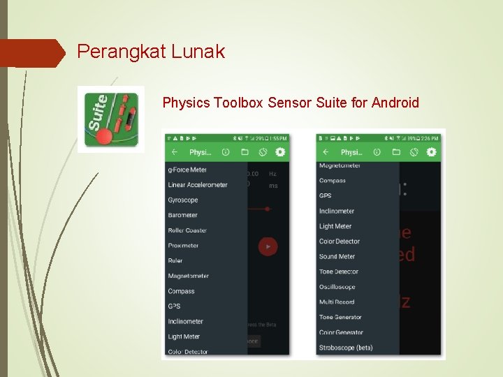 Perangkat Lunak Physics Toolbox Sensor Suite for Android 