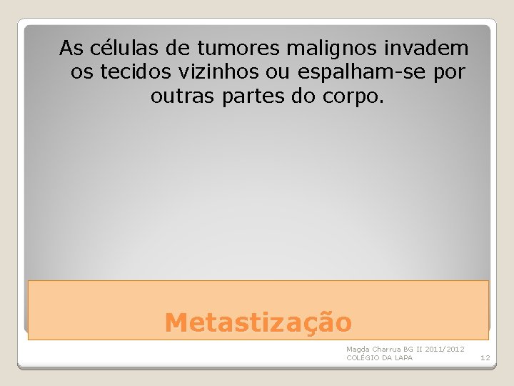 As células de tumores malignos invadem os tecidos vizinhos ou espalham-se por outras partes