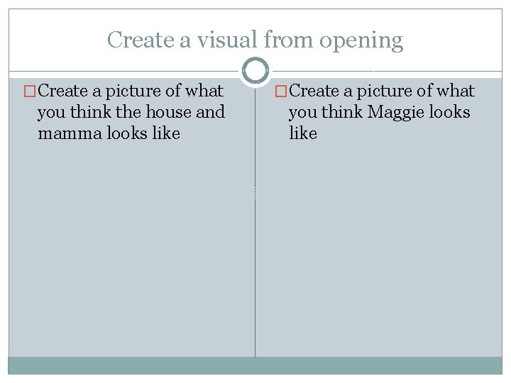 Create a visual from opening �Create a picture of what you think the house