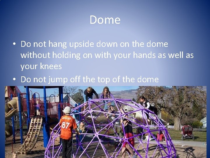 Dome • Do not hang upside down on the dome without holding on with