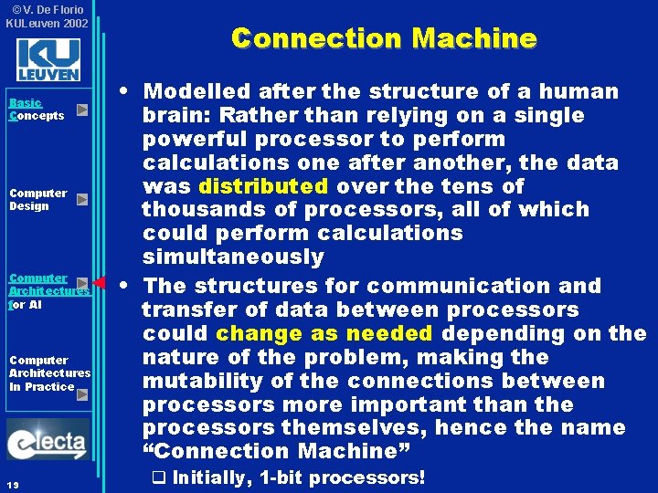 © V. De Florio KULeuven 2002 Basic Concepts Computer Design Computer Architectures for AI