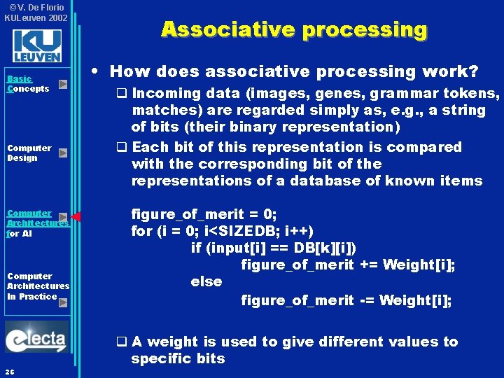 © V. De Florio KULeuven 2002 Basic Concepts Computer Design Computer Architectures for AI