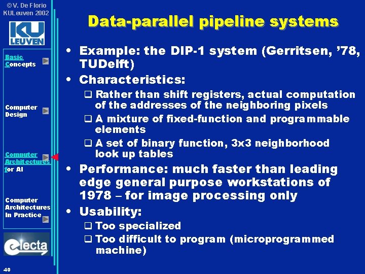 © V. De Florio KULeuven 2002 Basic Concepts Computer Design Computer Architectures for AI