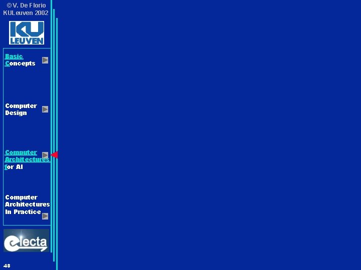 © V. De Florio KULeuven 2002 Basic Concepts Computer Design Computer Architectures for AI