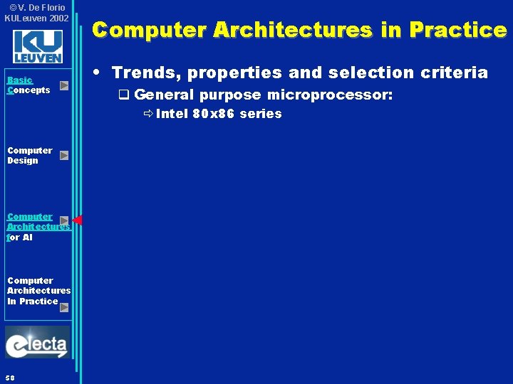 © V. De Florio KULeuven 2002 Basic Concepts Computer Architectures in Practice • Trends,