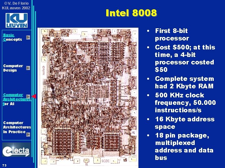 © V. De Florio KULeuven 2002 Basic Concepts Computer Design Computer Architectures for AI