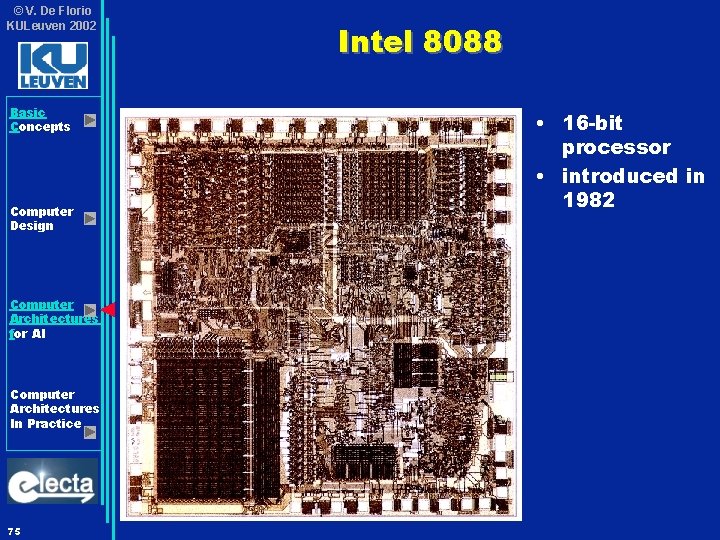 © V. De Florio KULeuven 2002 Basic Concepts Computer Design Computer Architectures for AI