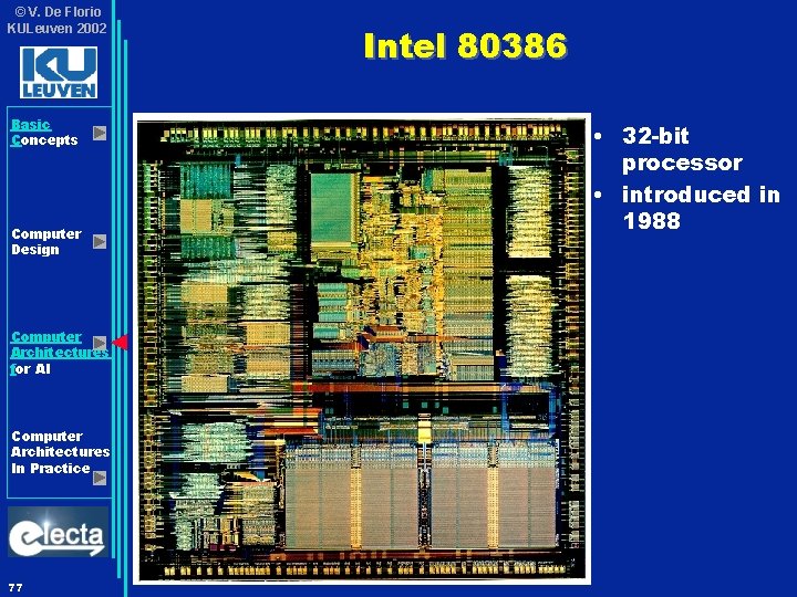 © V. De Florio KULeuven 2002 Basic Concepts Computer Design Computer Architectures for AI