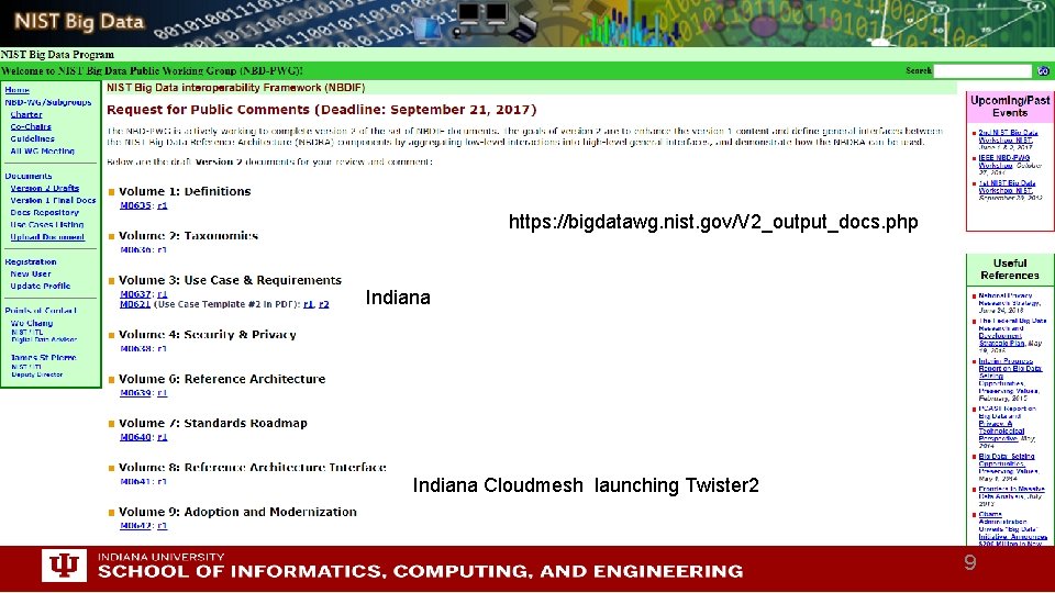 https: //bigdatawg. nist. gov/V 2_output_docs. php Indiana NIST Big Data Public Working Group Standards
