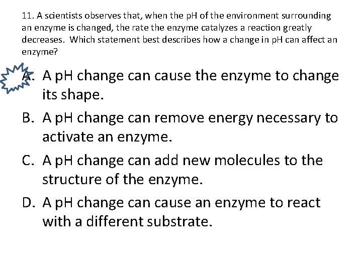 11. A scientists observes that, when the p. H of the environment surrounding an