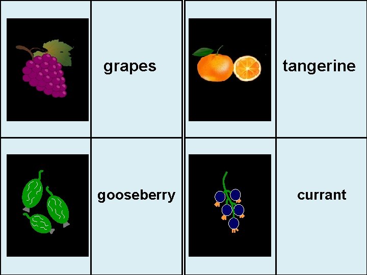 grapes gooseberry tangerine currant 