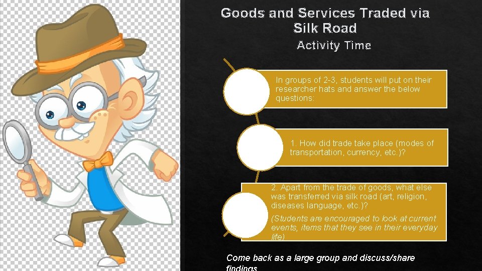 Goods and Services Traded via Silk Road Activity Time In groups of 2 -3,