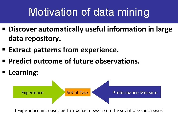 Motivation of data mining § Discover automatically useful information in large data repository. §