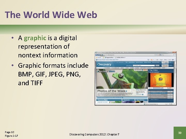 The World Wide Web • A graphic is a digital representation of nontext information