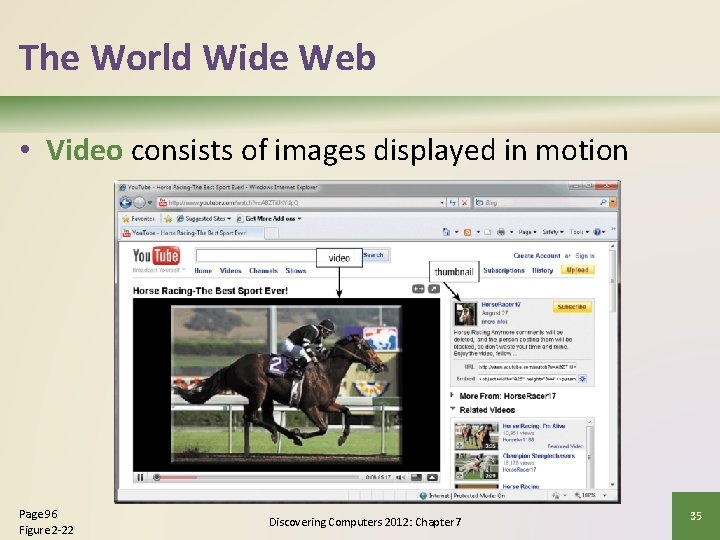The World Wide Web • Video consists of images displayed in motion Page 96