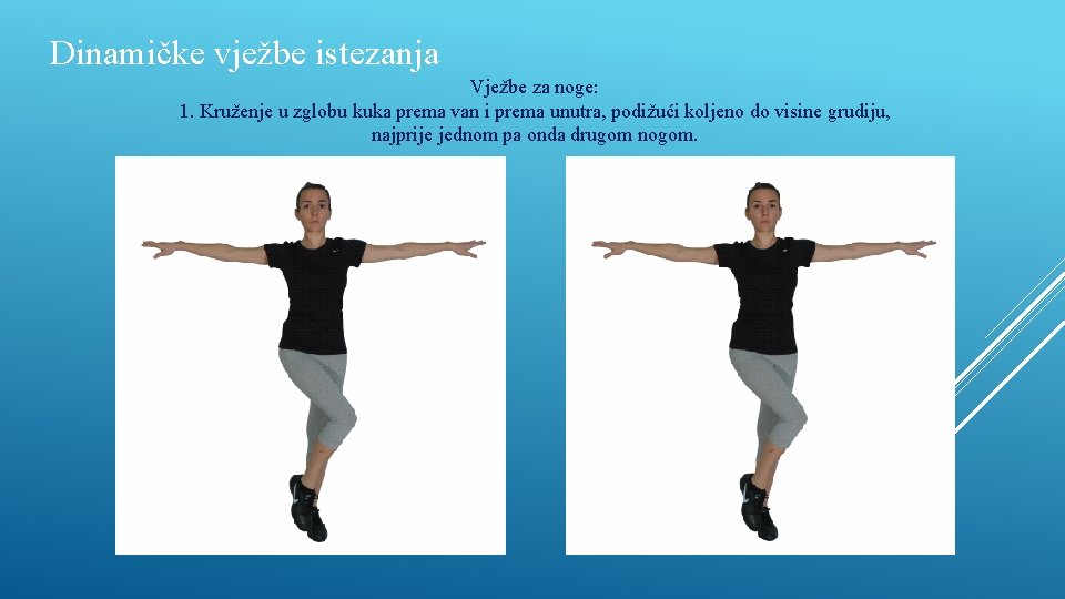 Dinamičke vježbe istezanja Vježbe za noge: 1. Kruženje u zglobu kuka prema van i