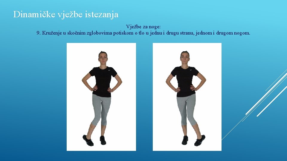 Dinamičke vježbe istezanja Vježbe za noge: 9. Kruženje u skočnim zglobovima potiskom o tlo