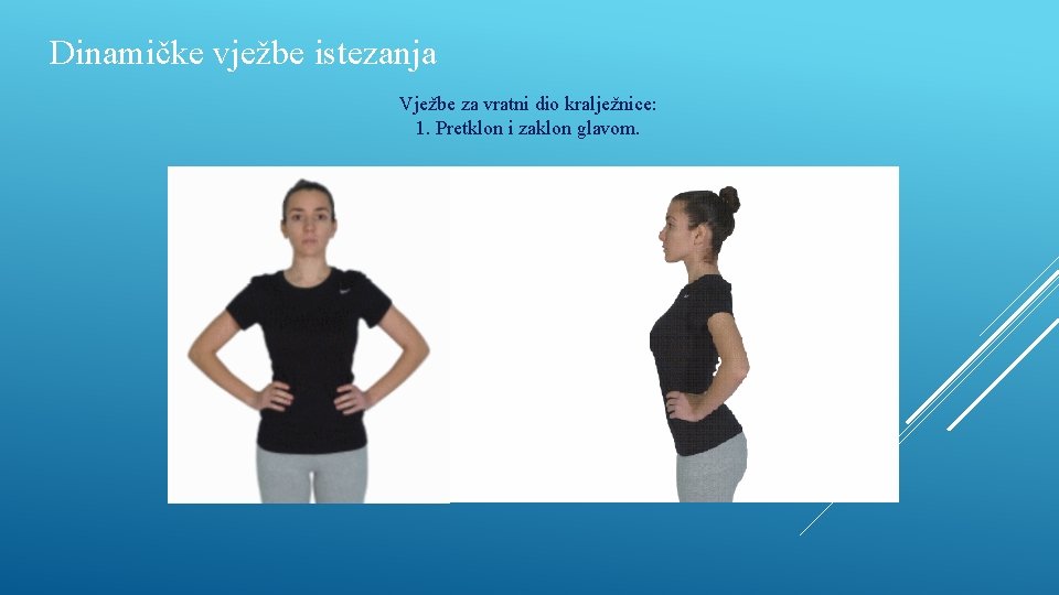 Dinamičke vježbe istezanja Vježbe za vratni dio kralježnice: 1. Pretklon i zaklon glavom. 