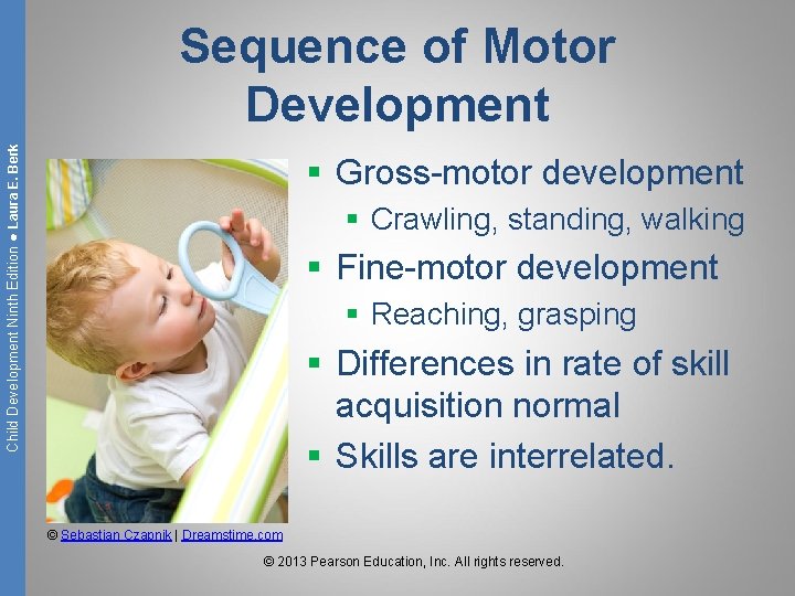 Child Development Ninth Edition ● Laura E. Berk Sequence of Motor Development § Gross-motor