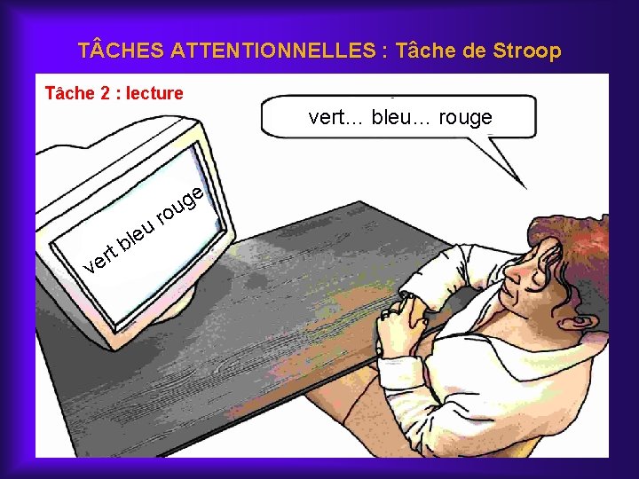 T CHES ATTENTIONNELLES : Tâche de Stroop Tâche 2 : lecture vert… bleu… rouge