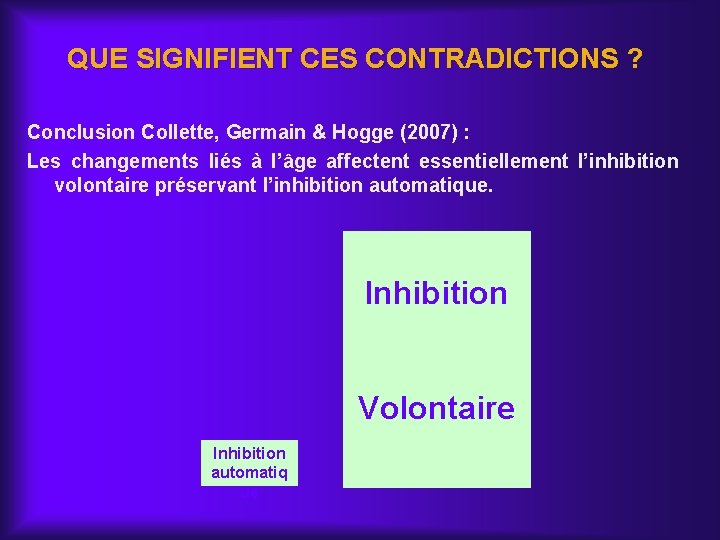 QUE SIGNIFIENT CES CONTRADICTIONS ? Conclusion Collette, Germain & Hogge (2007) : Les changements