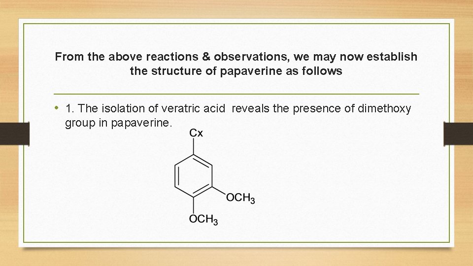 From the above reactions & observations, we may now establish the structure of papaverine