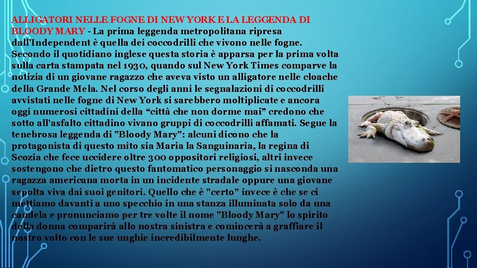 ALLIGATORI NELLE FOGNE DI NEW YORK E LA LEGGENDA DI BLOODY MARY - La