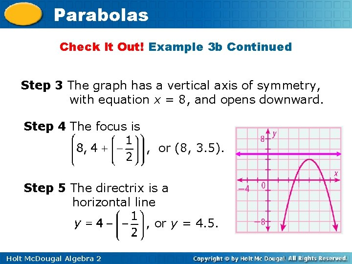 Parabolas Check It Out! Example 3 b Continued Step 3 The graph has a