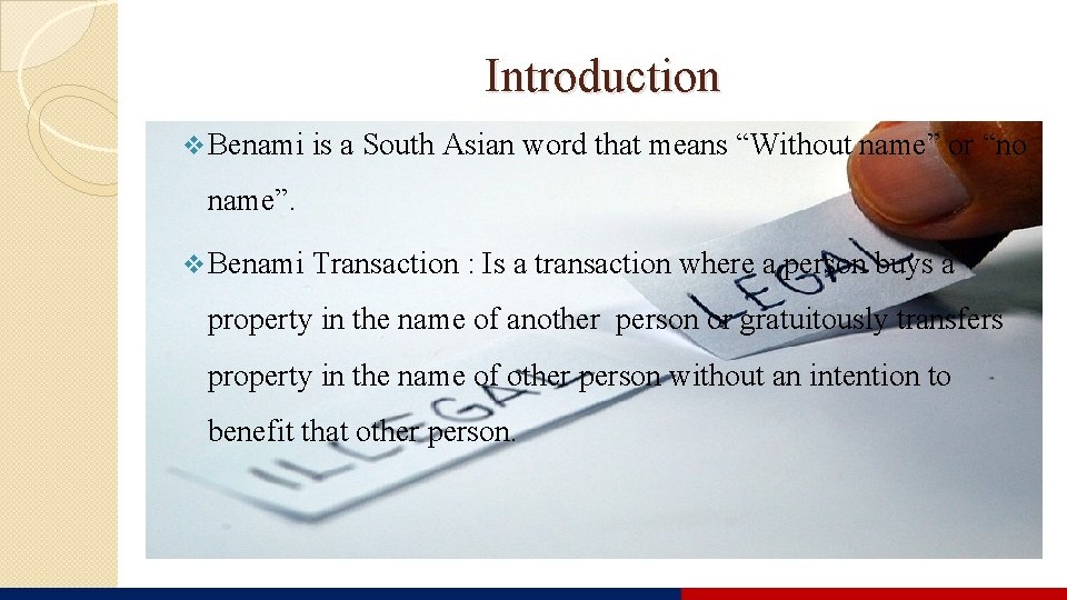 Introduction v Benami is a South Asian word that means “Without name” or “no