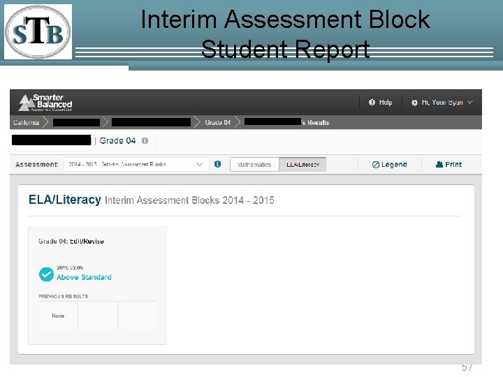 Interim Assessment Block Student Report 57 
