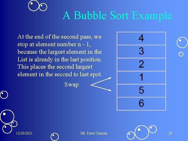 A Bubble Sort Example At the end of the second pass, we stop at A Bubble Sort Example At the end of the second pass, we stop at