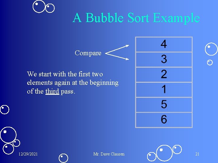 A Bubble Sort Example Compare We start with the first two elements again at A Bubble Sort Example Compare We start with the first two elements again at